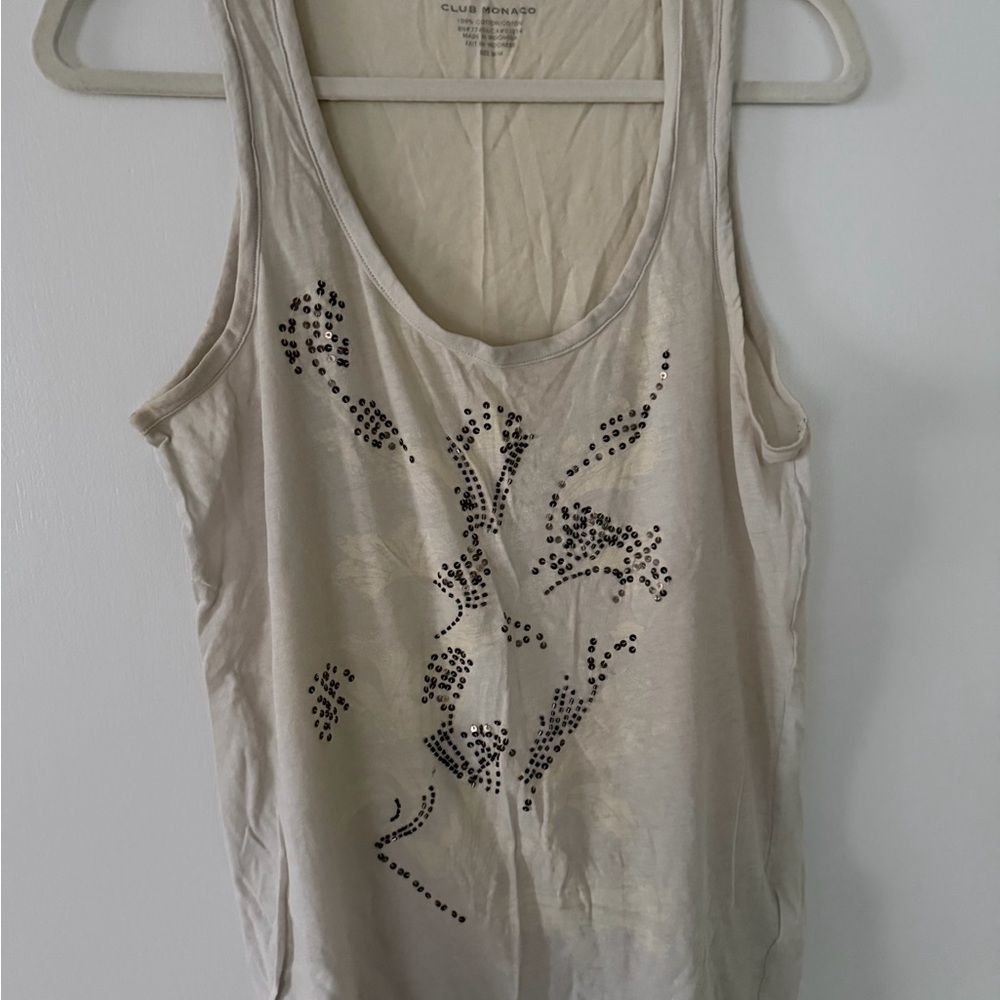 Club Monaco Beige Tank Top with Sequin Accent